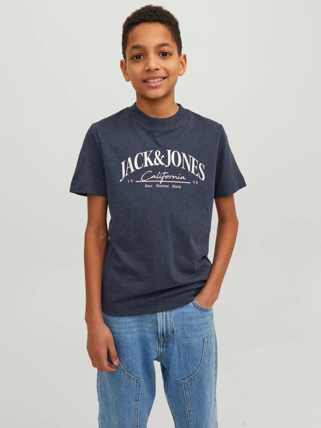 Футболка JORPALMA BRANDING TEE SS CREW NECK JNR 12235498-Navy Blazer Jack&Jones 140 Темно-синій 12235498-Navy Blazer-Prin