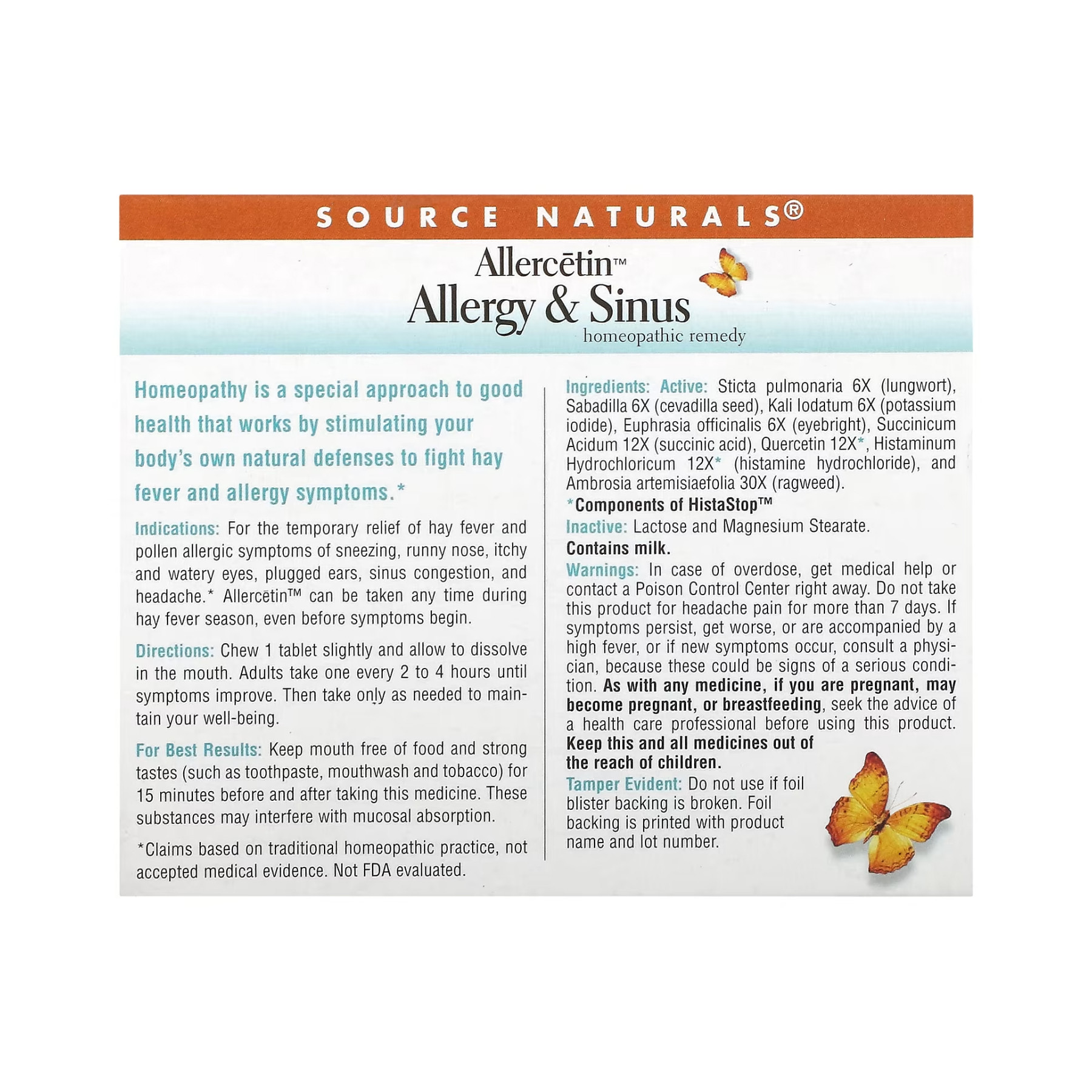 Таблетки Source Naturals Allercetin™ Allergy & Sinus - 48 tabs (Пошкоджена упаковка) 2023-10-5432