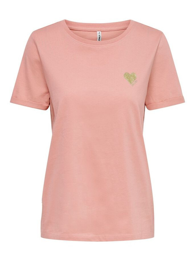 Футболка ONLKITA S/S LOGO TOP NOOS 15244714-Rosette-Print:GOLD GLITTER HEART ONLY L Розовий 15244714-ROSETTE-PRINT:GO