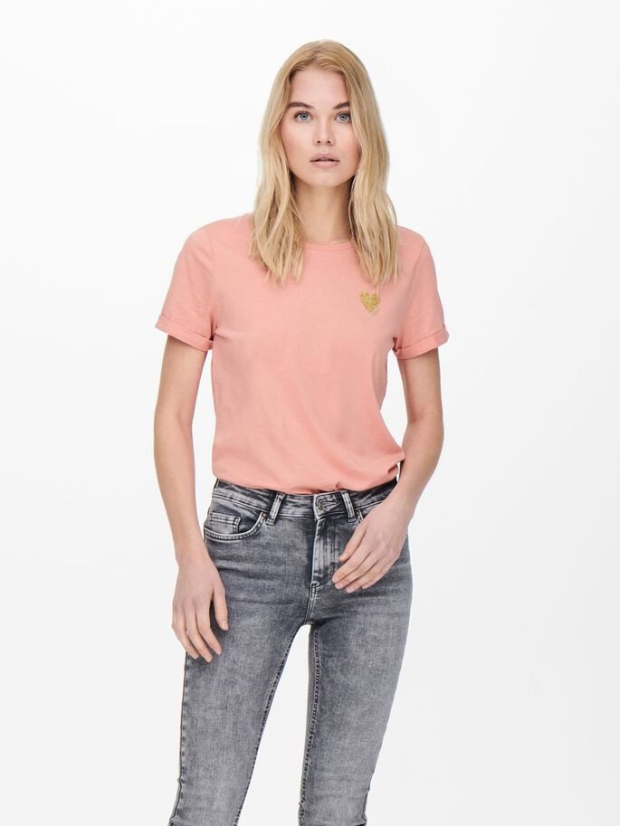 Футболка ONLKITA S/S LOGO TOP NOOS 15244714-Rosette-Print:GOLD GLITTER HEART ONLY L Розовий 15244714-ROSETTE-PRINT:GO