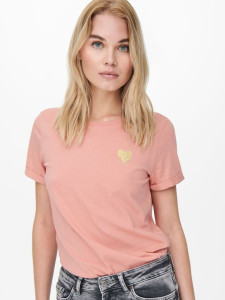 Футболка ONLKITA S/S LOGO TOP NOOS 15244714-Rosette-Print:GOLD GLITTER HEART ONLY L Розовий 15244714-ROSETTE-PRINT:GO