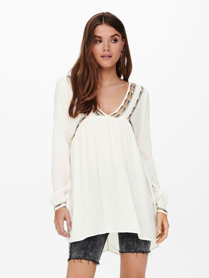 Кофта туніка ONLMYNTE L/S TUNIC WVN 15226378 Cloud Dancer ONLY L Білий 15226378CLOUDDANCER