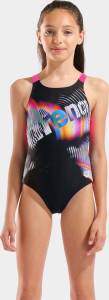 Купальник для дівчаток Arena LIT LOGO SWIMSUIT V BACK L чорний, рожевий 152 см (010690-590) 010690-590