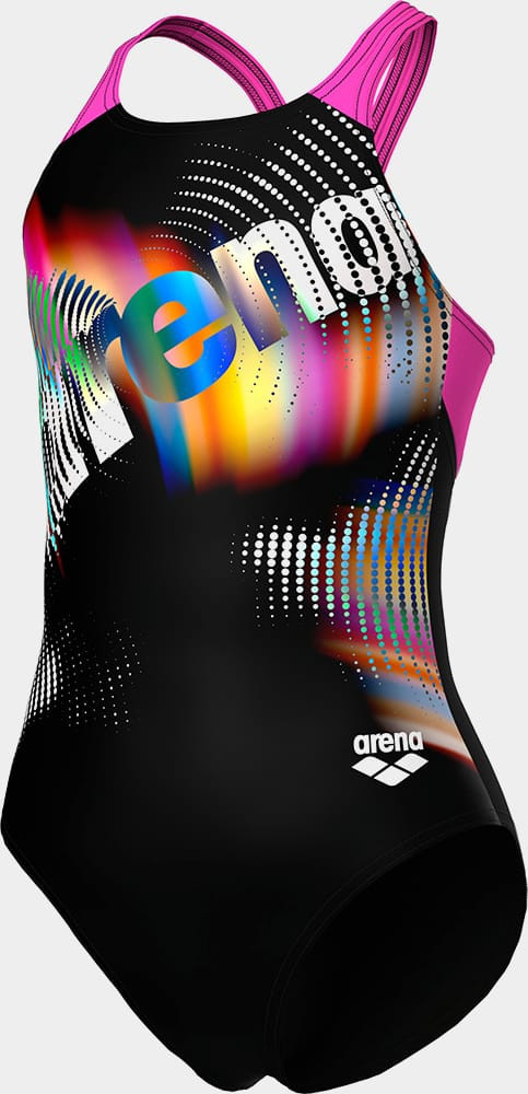 Купальник для дівчаток Arena LIT LOGO SWIMSUIT V BACK L чорний, рожевий 152 см (010690-590) 010690-590
