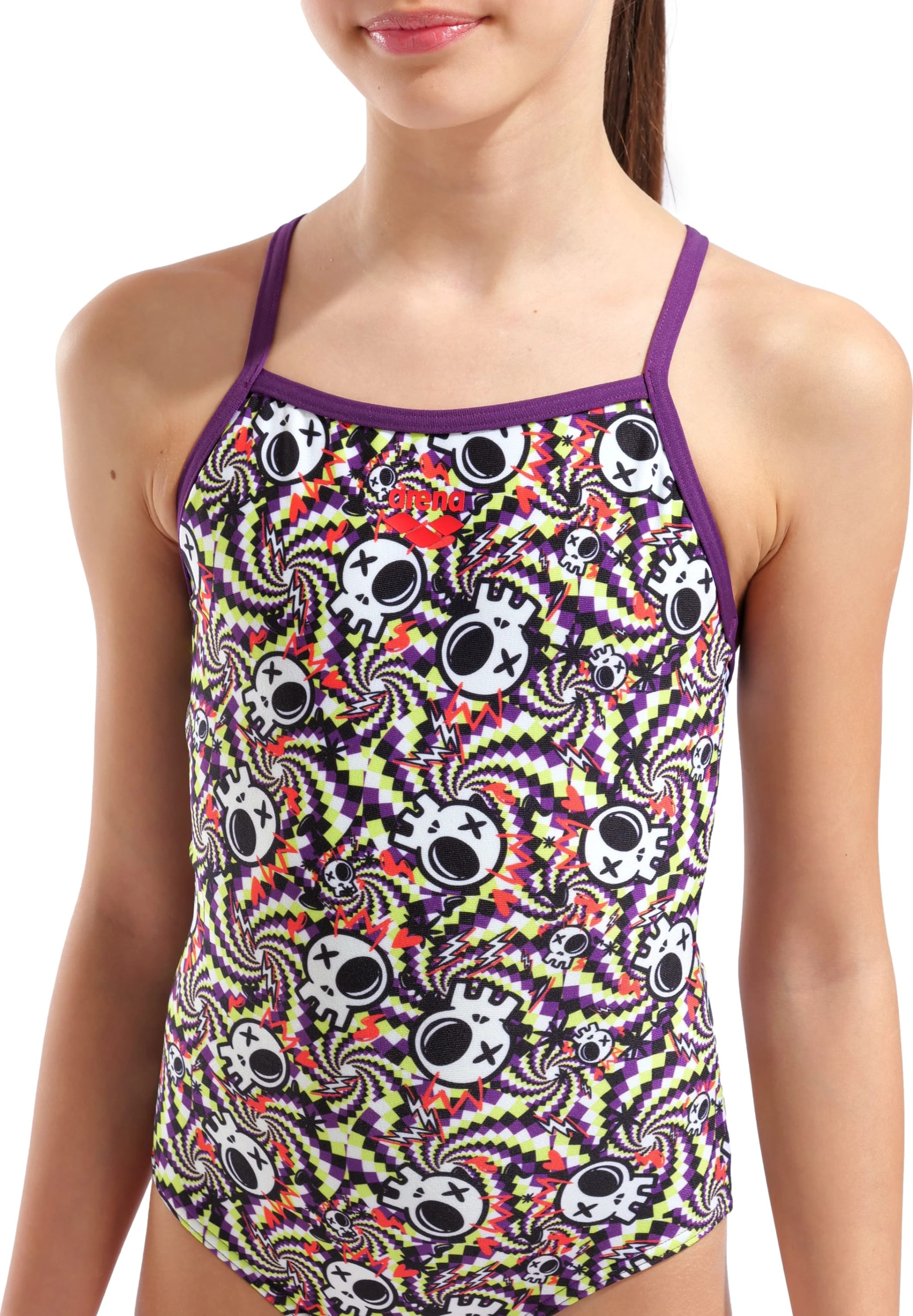 Купальник закритий для дівчат Arena FUN SKULLS SWIMSUIT LIGHTDROP мультиколор дитячий 164 см (010284 010284-590