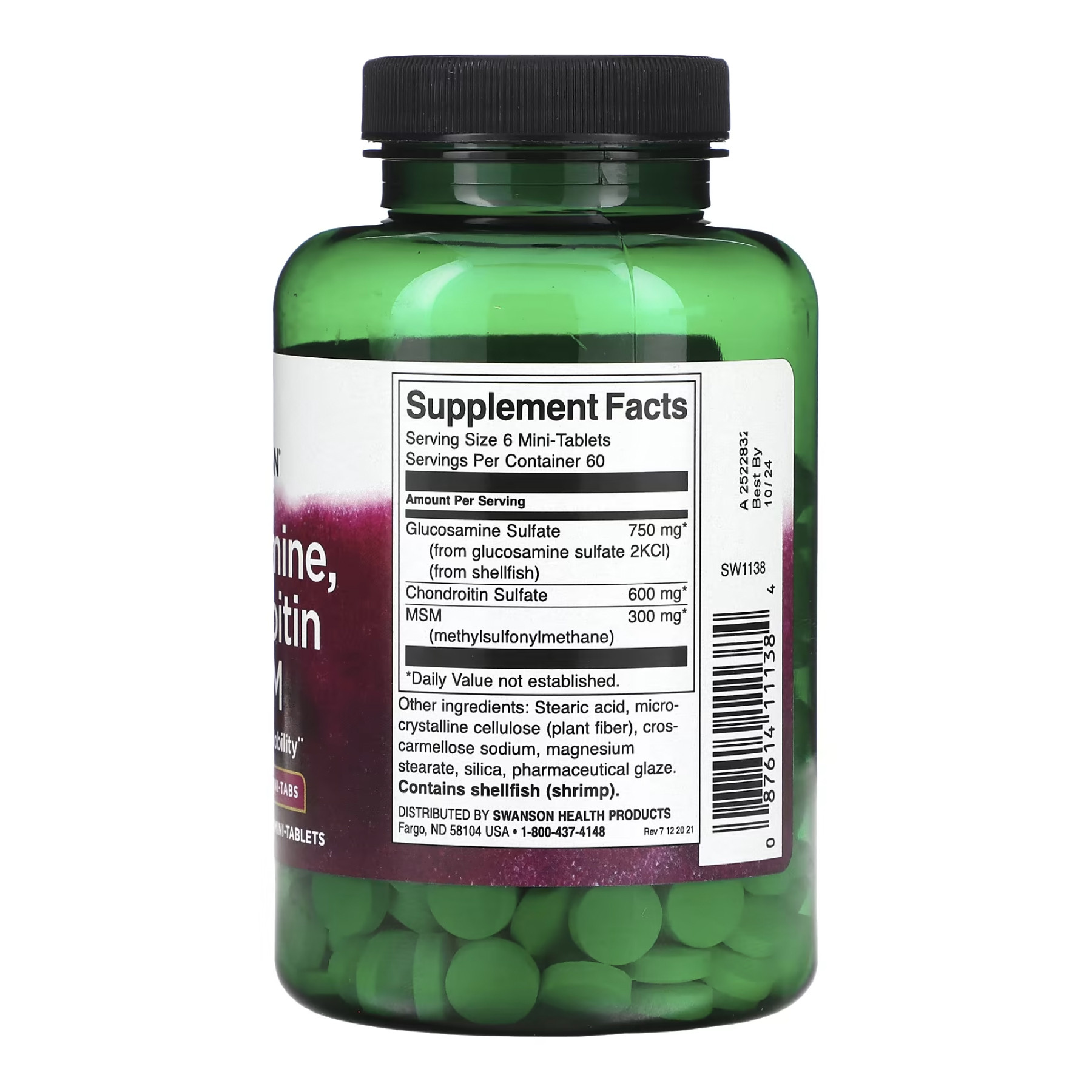 Таблетки Swanson Glucosamine, Chondroitin & Msm Mini Tabs - 360 tabs 2023-10-4064