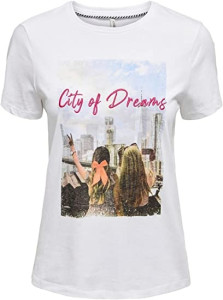 Футболка ONLNEW INDRE S/S T-SHIRT CS NN 15206581-White-Print:CITY OF DREAMS ONLY L Білий 15206581-WHITE-PRINT:CITY
