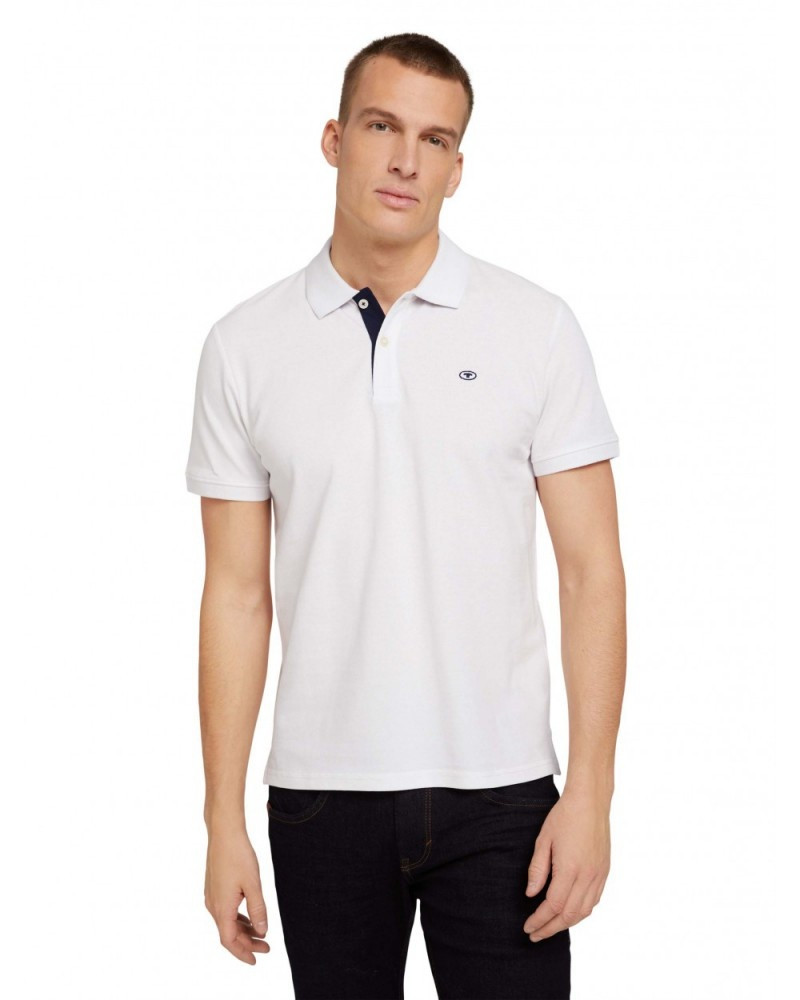 Поло basic polo with contrast 1027713XX1020000 Tom Tailor XL Білий 1027713XX1020000