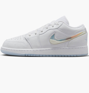 Кросівки Nike GS Air Jordan 1 Low White Ice Blue Glitter Swoosh FQ9112-100