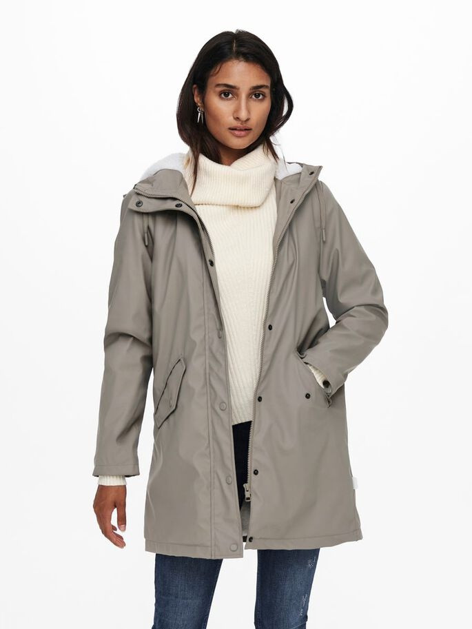 Куртка ONLSALLY RAINCOAT CC OTW 15206116-Brushed Nickel-Detail:WHITE TEDDY ONLY M Сірий 15206116-Brushed Nickel-D