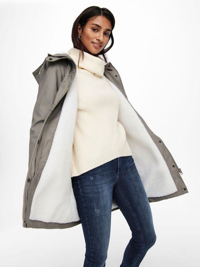 Куртка ONLSALLY RAINCOAT CC OTW 15206116-Brushed Nickel-Detail:WHITE TEDDY ONLY M Сірий 15206116-Brushed Nickel-D