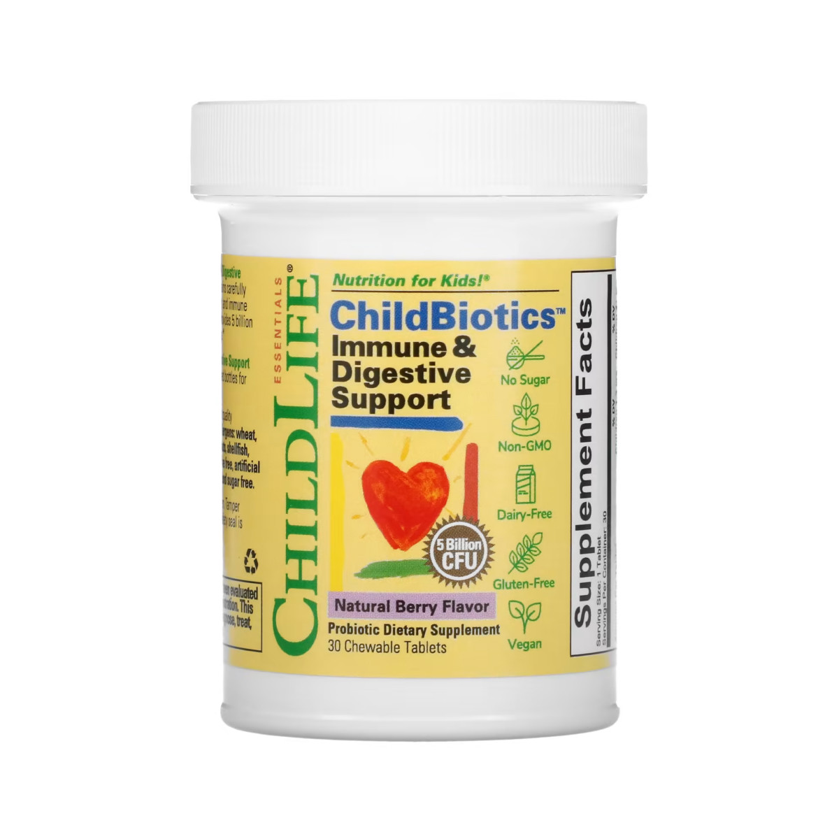 Таблетки ChildLife Essentials ChildBiotics Immune + Digestive Support - 30 Chewable tabs Natural Ber 2023-10-5702