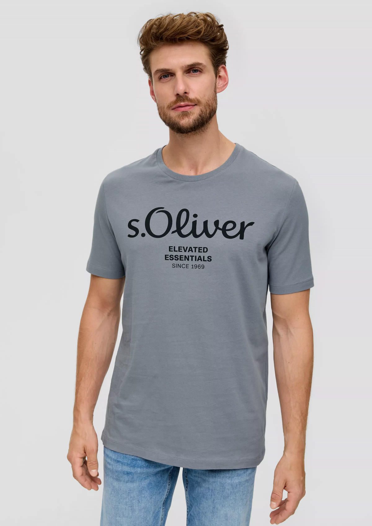 Футболка T-shirt à logo imprimé 2139909.95D1 s.Oliver L Сірий 2139909.95D1