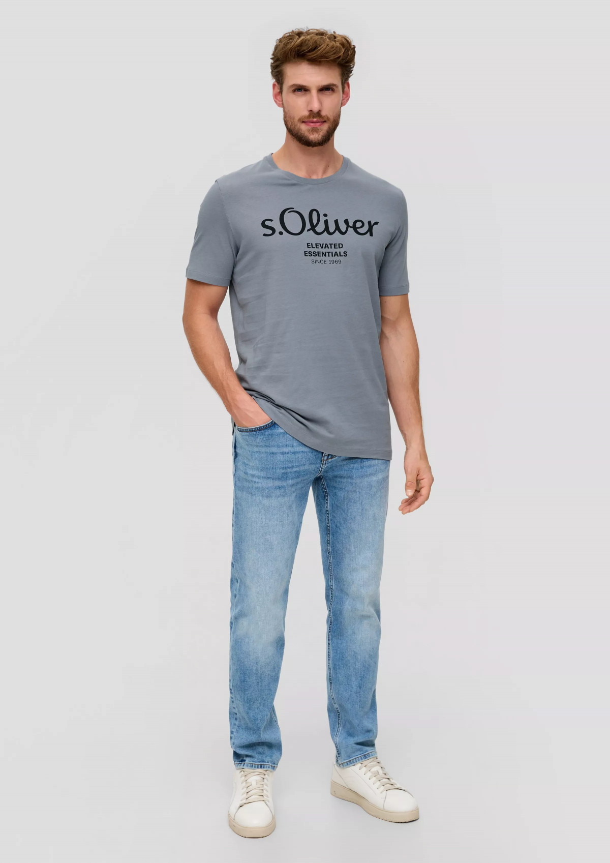 Футболка T-shirt à logo imprimé 2139909.95D1 s.Oliver L Сірий 2139909.95D1