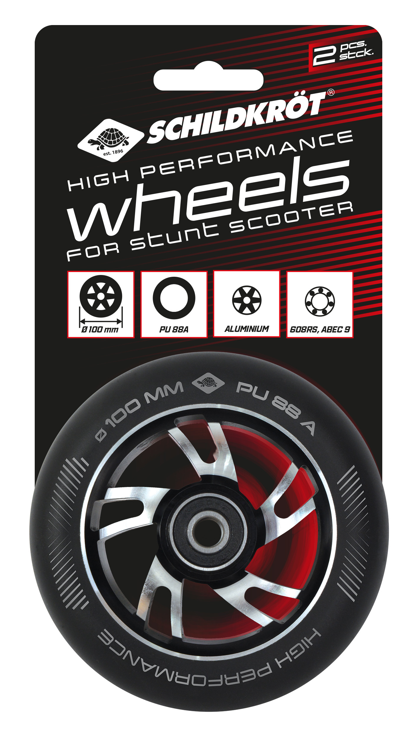Колеса запасні для трюкового самокату Schildkröt Hi Performance Wheels чорний Уні PU 100 мм 510981