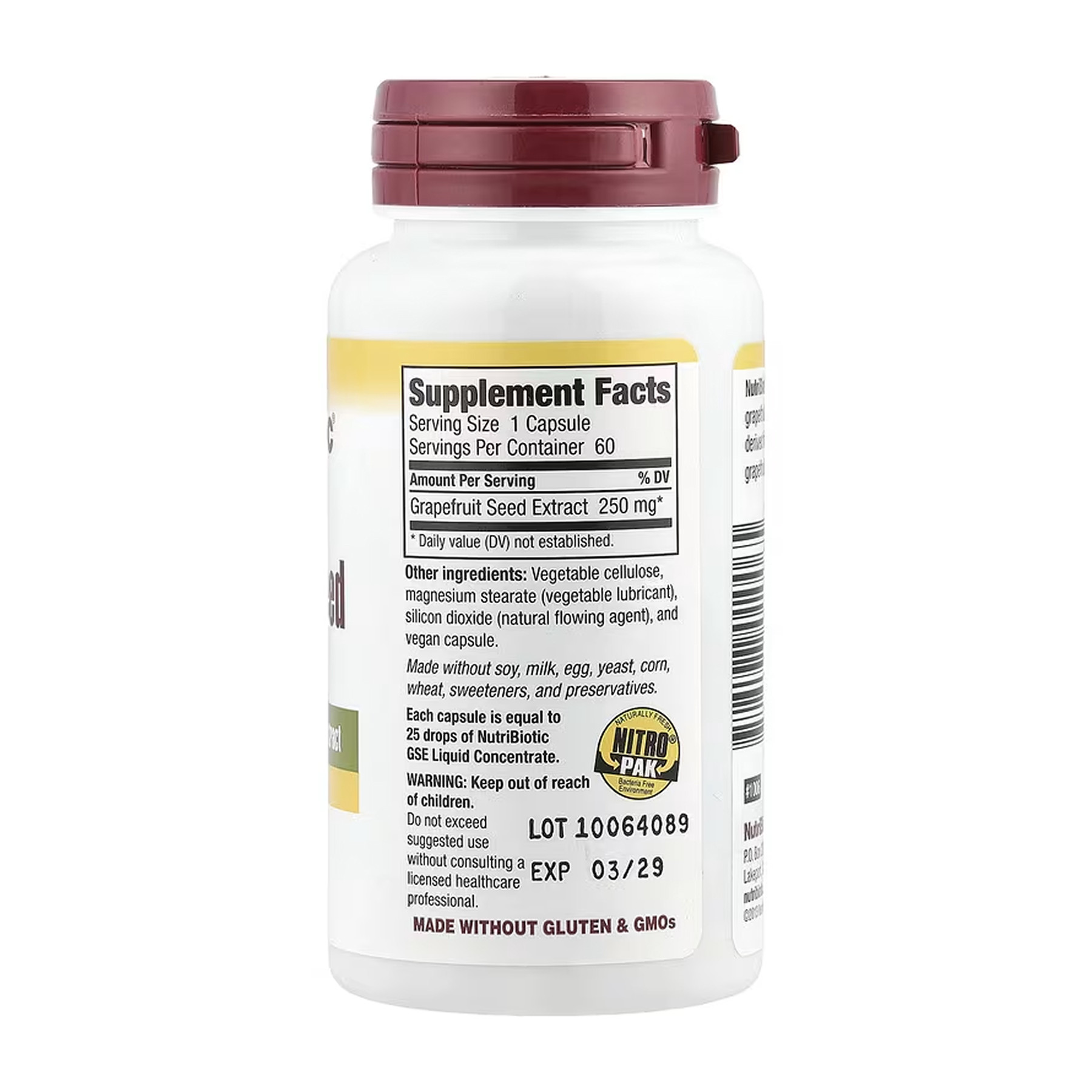 Капсули Nutribiotic Grapefruit Seed Extract 250mg - 60 caps 2023-10-5472