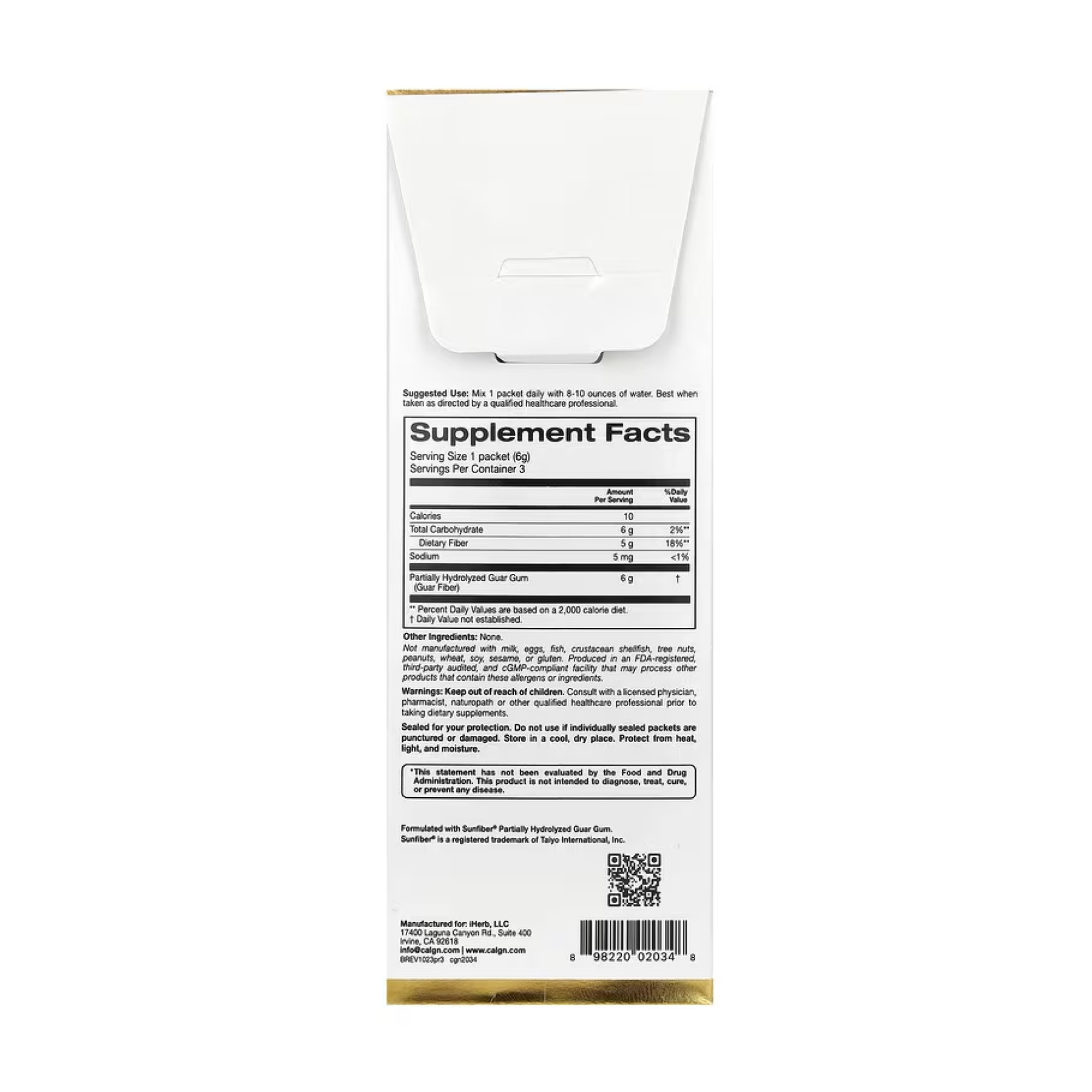 Порошок California Gold Nutrition Prebiotic Fiber - 3 packets Unflavored (Пошкоджена упаковка) 2023-10-4797