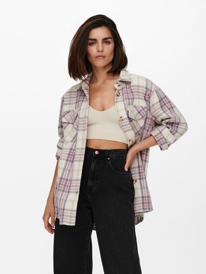 Куртка ONLVALENTINA L/S CHECK SHACKET OTW 15239157 Cloud Dancer-CHECK ONLY L Білий 15239157CloudDancer-CHECK
