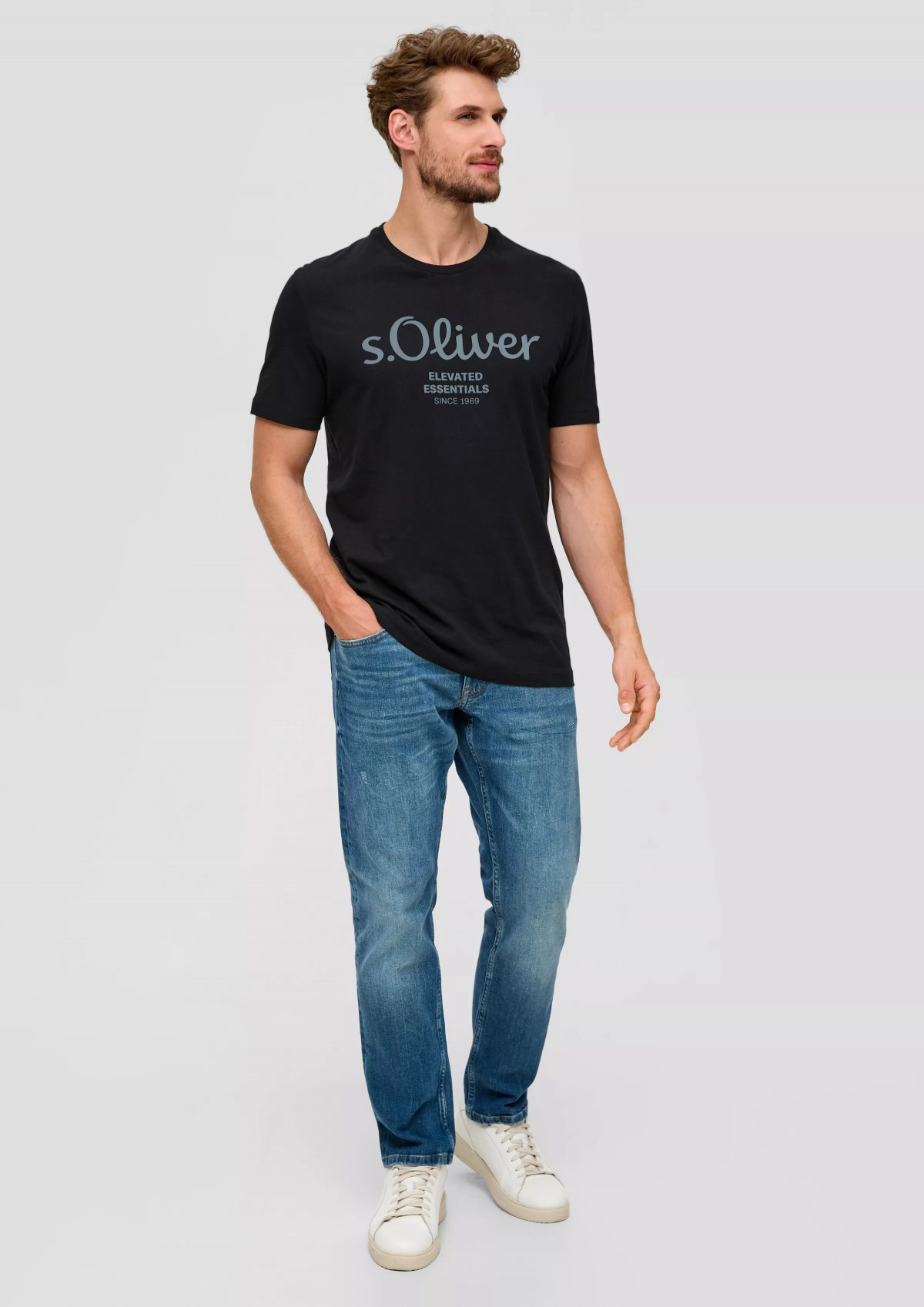 Футболка T-shirt à logo imprimé 2139909.99D1 s.Oliver L Чорний 2139909.99D1