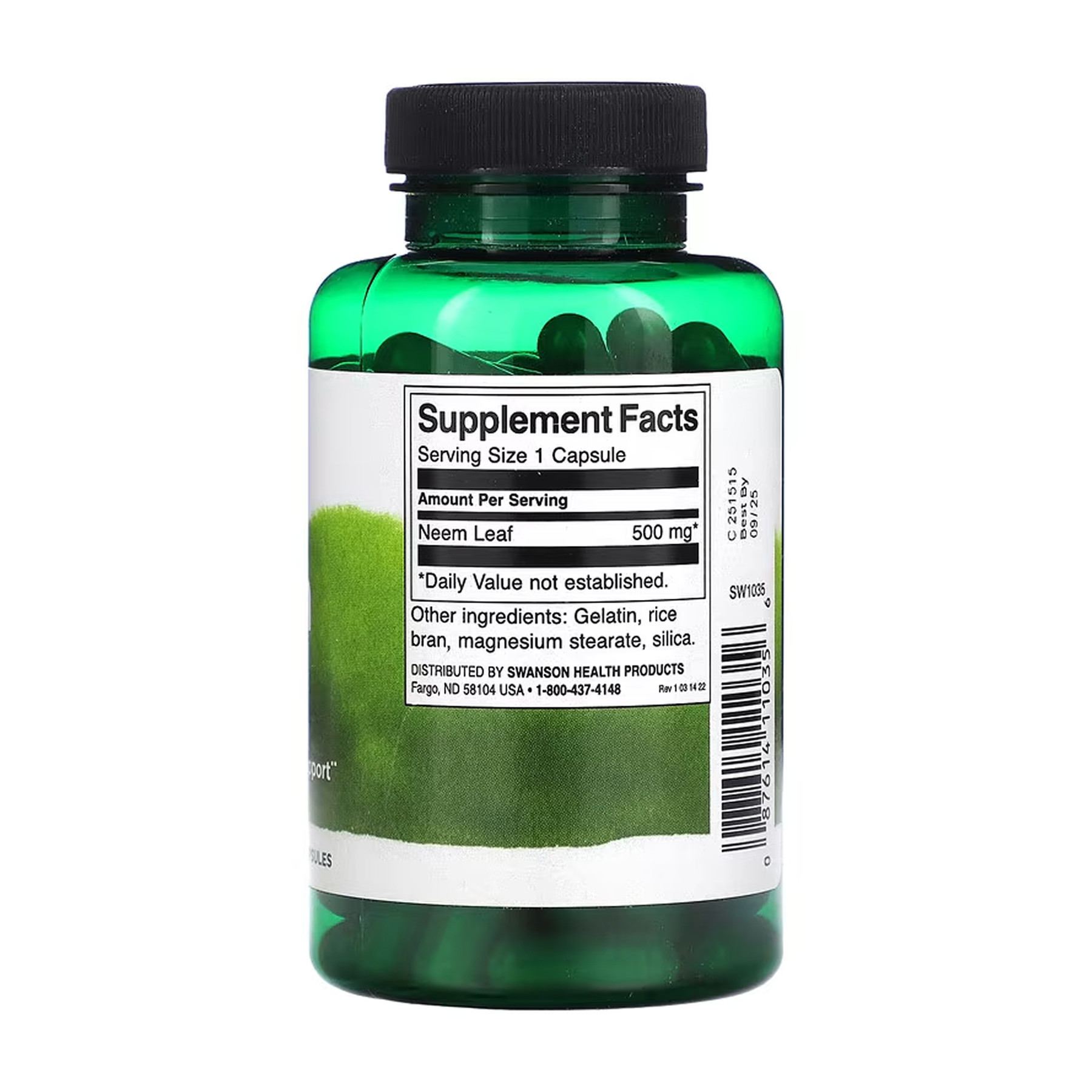 Капсули Swanson Neem Leaf 500 mg - 100 caps 2023-10-6663