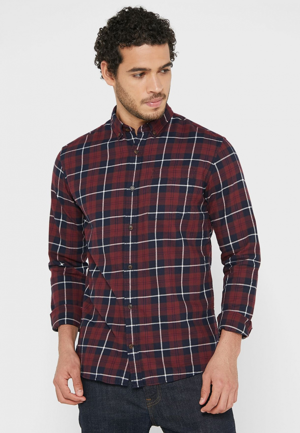 Сорочка JJECLASSIC DENVER CHECK SHIRT L/S STS 12189449-Port Royale-Fit:SLIM FITиJack&Jones M Бордови 12189449-PORT ROYALE-FIT: