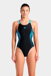 Купальник закритий для жінок Arena OPENINGS SWIMSUIT V BACK LB чорно-бірюзовий Жін 36 008063-580