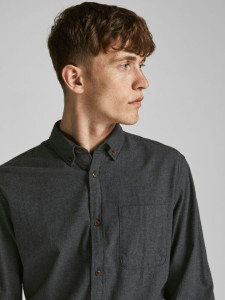 Сорочка JJECLASSIC HEATHER SHIRT L/S STS 12189760-Dark Grey Melange-Fit:SLIM FIT Jack&Jones L Темно 12189760-DARK GREY MELANG