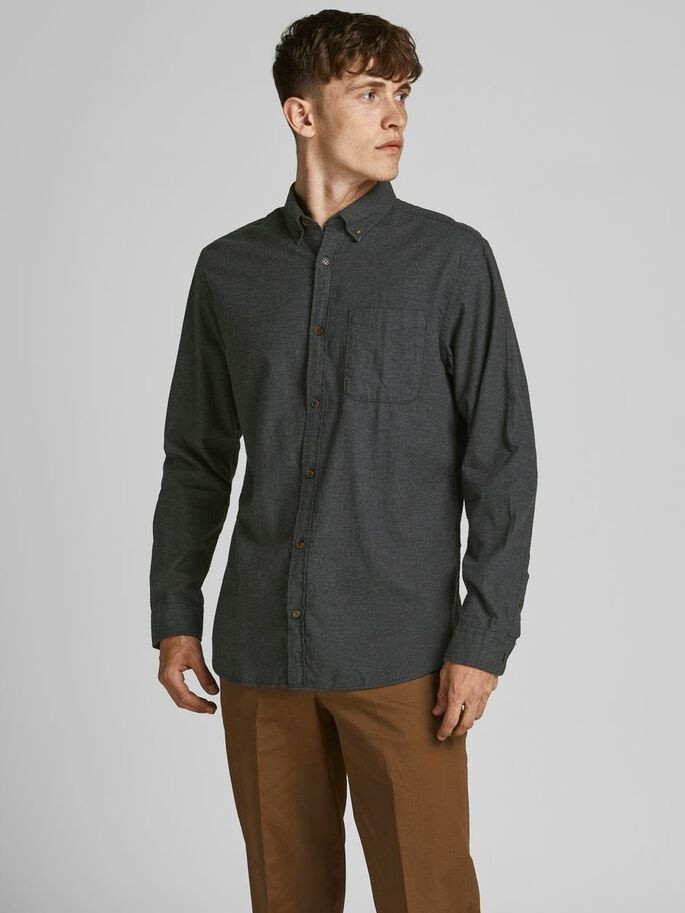 Сорочка JJECLASSIC HEATHER SHIRT L/S STS 12189760-Dark Grey Melange-Fit:SLIM FIT Jack&Jones L Темно 12189760-Dark Grey Melang