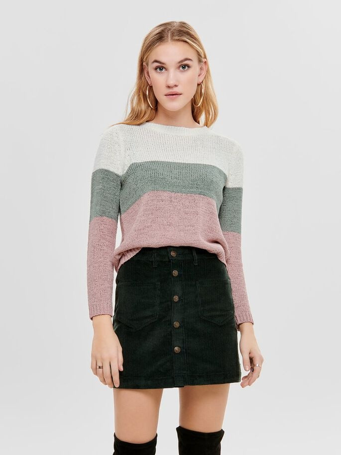 Пуловер ONLGEENA L/S BLOCK PULLOVER KNT NOOS 15161415-Cloud Dancer-Stripes:W. CHINOIS GREEN/ROS ONLY 15161415-Cloud Dancer-Str