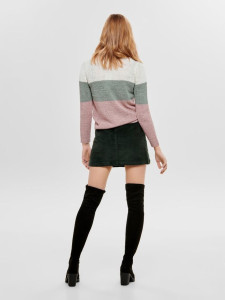 Пуловер ONLGEENA L/S BLOCK PULLOVER KNT NOOS 15161415-Cloud Dancer-Stripes:W. CHINOIS GREEN/ROS ONLY 15161415-CLOUD DANCER-STR