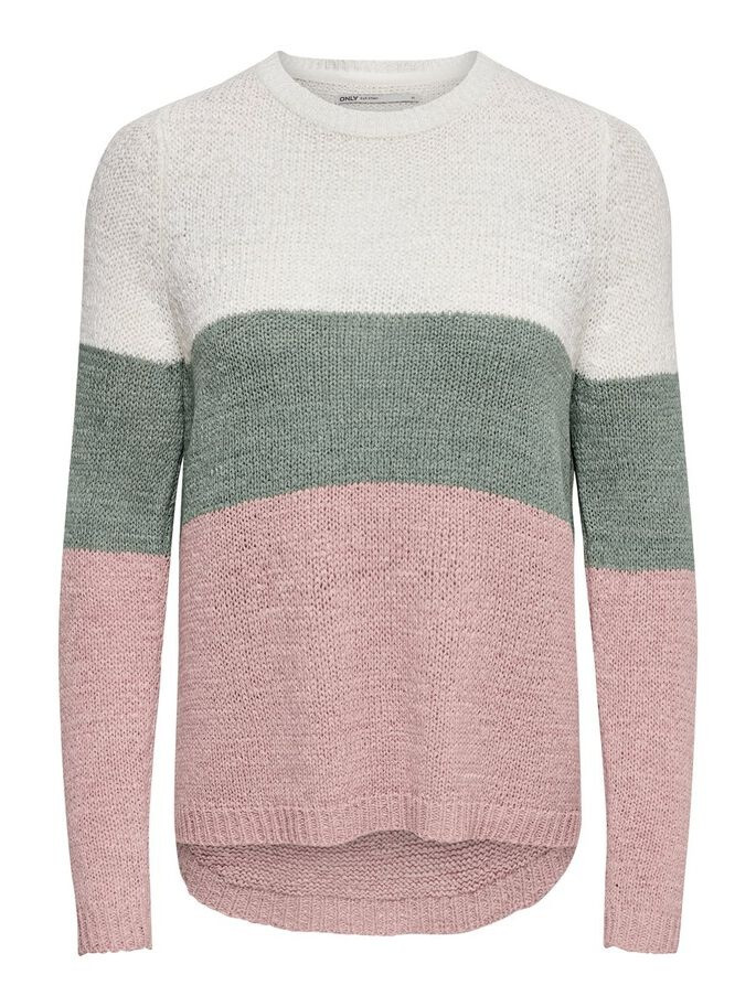 Пуловер ONLGEENA L/S BLOCK PULLOVER KNT NOOS 15161415-Cloud Dancer-Stripes:W. CHINOIS GREEN/ROS ONLY 15161415-Cloud Dancer-Str