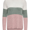 Пуловер ONLGEENA L/S BLOCK PULLOVER KNT NOOS 15161415-Cloud Dancer-Stripes:W. CHINOIS GREEN/ROS ONLY 15161415-CLOUD DANCER-STR