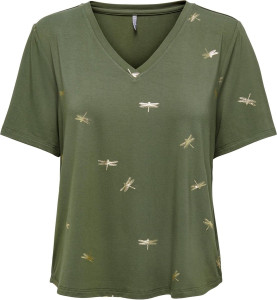Футболка ONLFLORA S/S FOIL TOP JRS 15273576-Olive Night-Detail:Gun metal foil ONLY L Хакі 15273576-OLIVE NIGHT-DETA