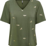 Футболка ONLFLORA S/S FOIL TOP JRS 15273576-Olive Night-Detail:Gun metal foil ONLY L Хакі 15273576-OLIVE NIGHT-DETA