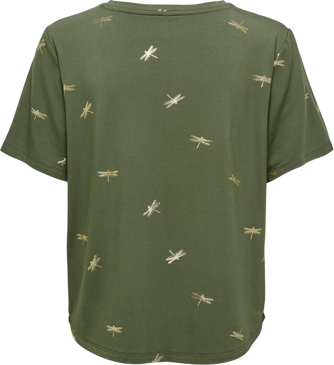 Футболка ONLFLORA S/S FOIL TOP JRS 15273576-Olive Night-Detail:Gun metal foil ONLY L Хакі 15273576-Olive Night-Deta