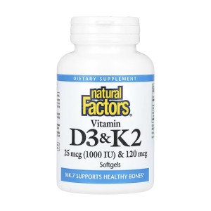 Софт гелеві капсули Natural Factors Vitamin D3 & K2 25 mcg (1000 IU) & 120 mcg - 120 softgels 2023-10-6544