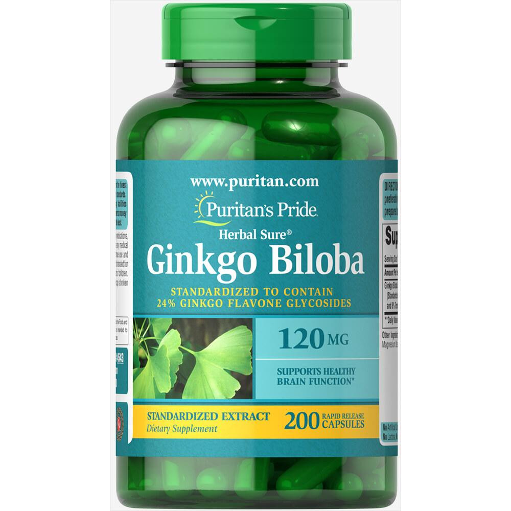Капсули Ginkgo Biloba Standardized Extract 120mg - 200caps 100-90-1828125-20