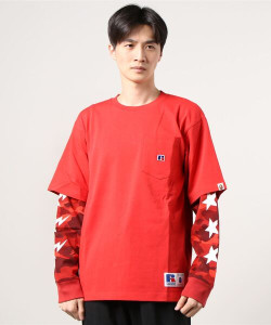 Футболка Bape Russel Red Color Camo College Layerd Ls tee 1G73111921