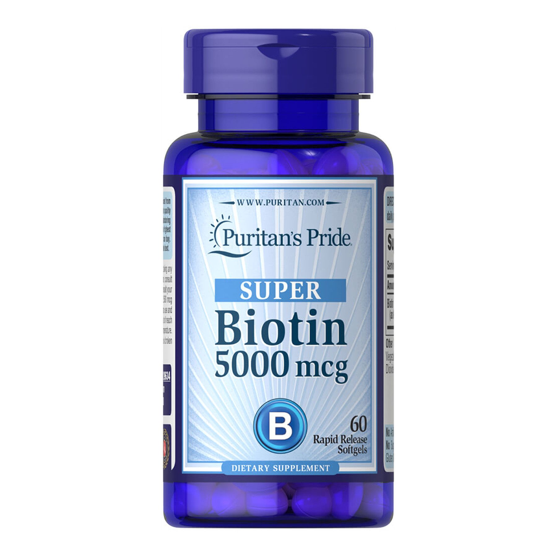 Софт гелеві капсули Puritans Pride Biotin 5000 mcg - 60 softgels 2023-10-5933