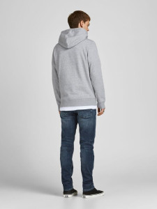 Толстовка JJBRAT SWEAT HOOD 12201406-Light Grey Melange-Print:Navy Blazer. Tru Jack&Jones L Сірий 12201406-LIGHT GREY MELAN