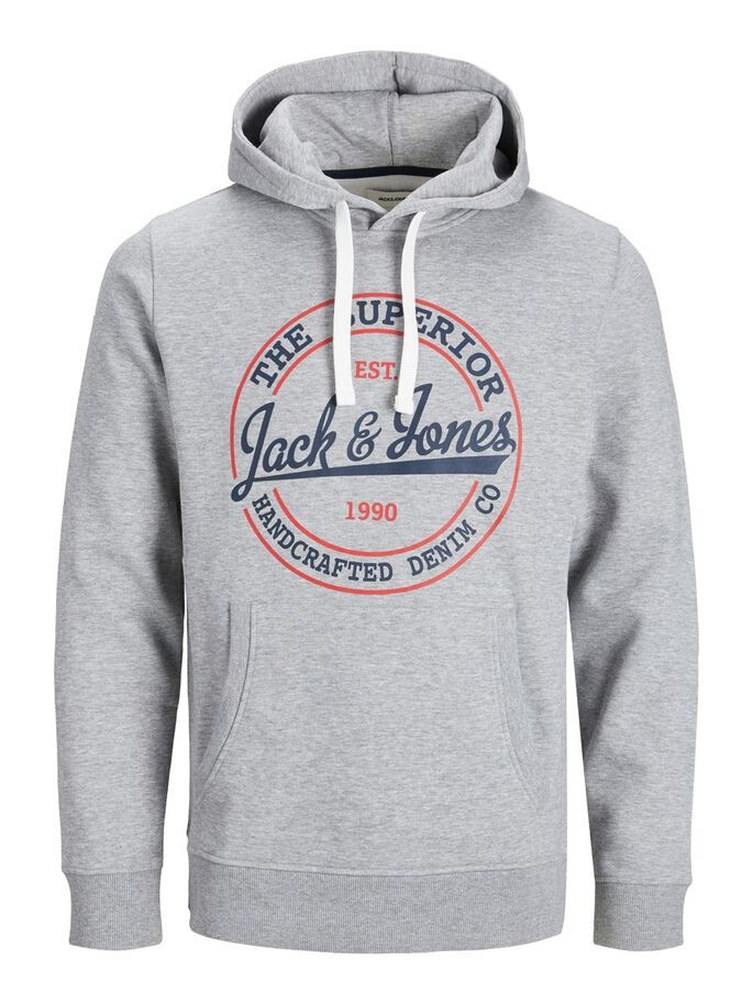 Толстовка JJBRAT SWEAT HOOD 12201406-Light Grey Melange-Print:Navy Blazer. Tru Jack&Jones L Сірий 12201406-Light Grey Melan