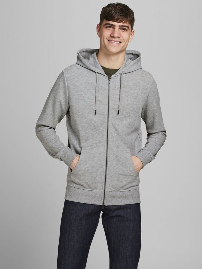 Толстовка JJEBASIC SWEAT ZIP HOOD NOOS 12181901 Light Grey Melange Jack&Jones XXL Сірий 12181901LightGreyMela