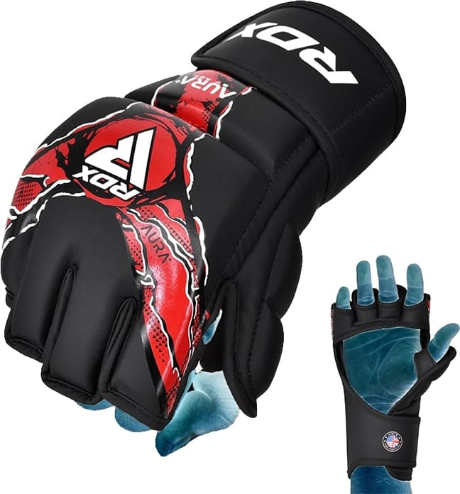 Рукавиці тренувальні RDX GRAPPLING GLOVES NEW AURA F17 чорний, червоний Уні M GGR-F17BR