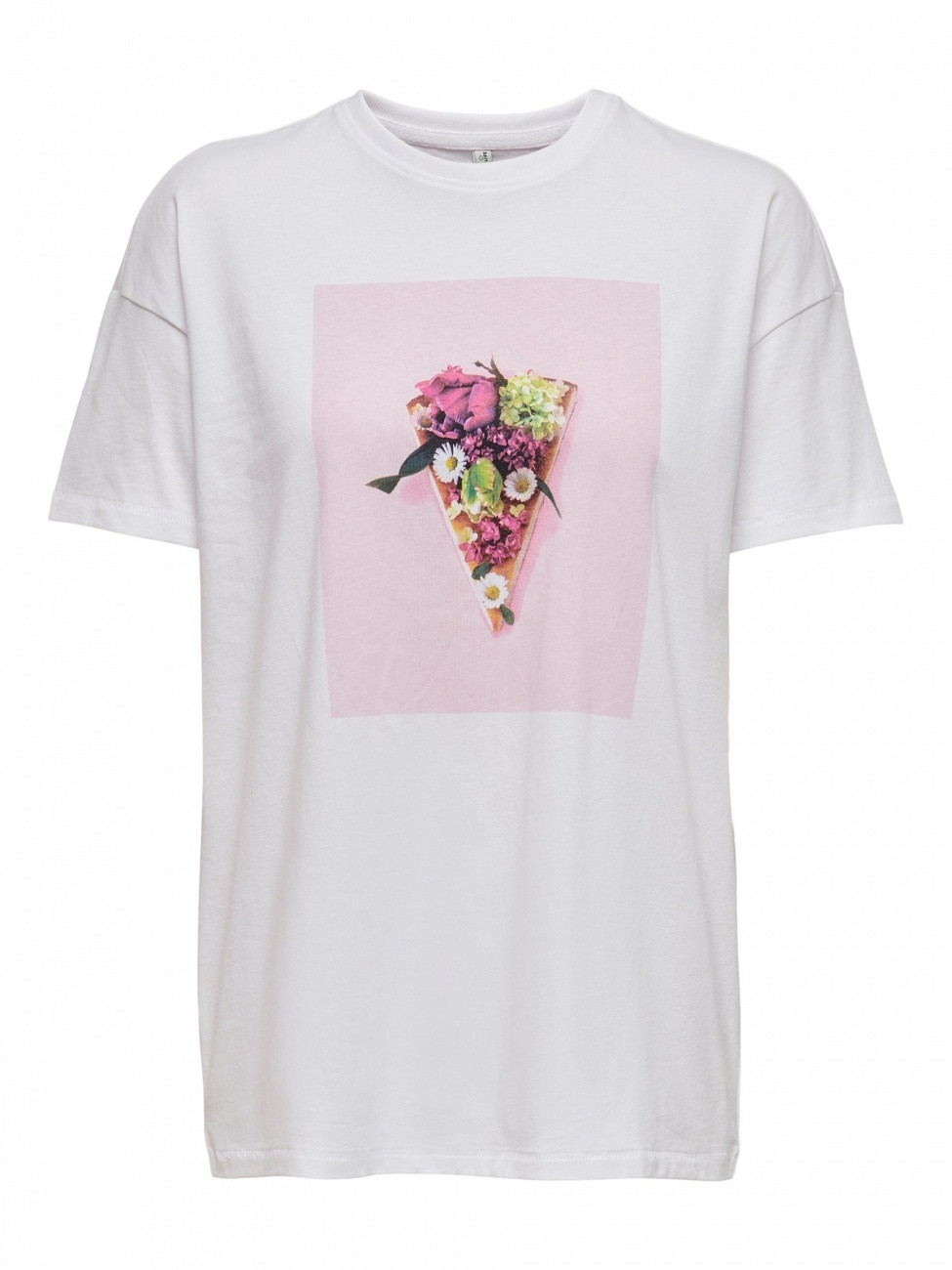 Футболка ONLHAZEL OVERSIZE S/S FOOD TOP JRS 15254488-Bright White-Print:PIZZA ONLY S Білий 15254488-Bright White-Pri