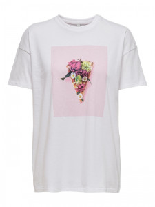 Футболка ONLHAZEL OVERSIZE S/S FOOD TOP JRS 15254488-Bright White-Print:PIZZA ONLY S Білий 15254488-BRIGHT WHITE-PRI