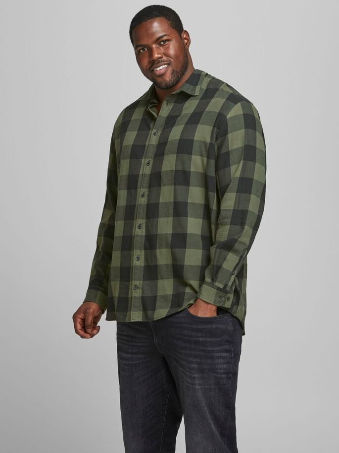 Сорочка JJEGINGHAM TWILL SHIRT L/S PS NOOS 12183107-Dusty Olive Jack&Jones PLUS 3XL Зелений 12183107-Dusty Olive