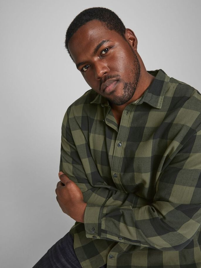 Сорочка JJEGINGHAM TWILL SHIRT L/S PS NOOS 12183107-Dusty Olive Jack&Jones PLUS 3XL Зелений 12183107-Dusty Olive