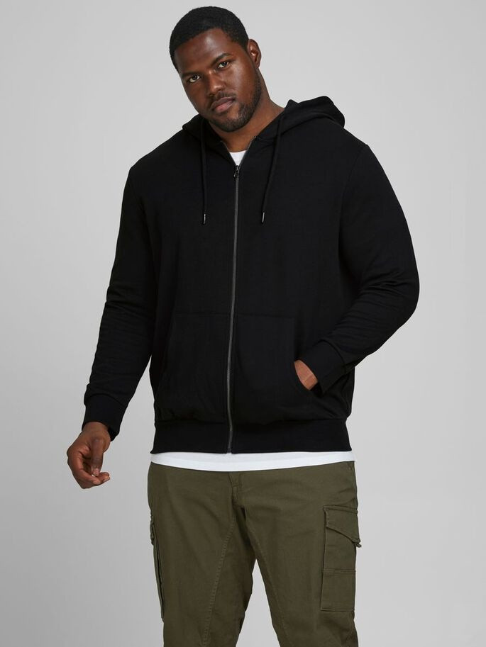 Толстовка JJEBASIC SWEAT ZIP HOOD NOOS PS 12182493-Black Jack&Jones PLUS 2XL Чорний 12182493-Black