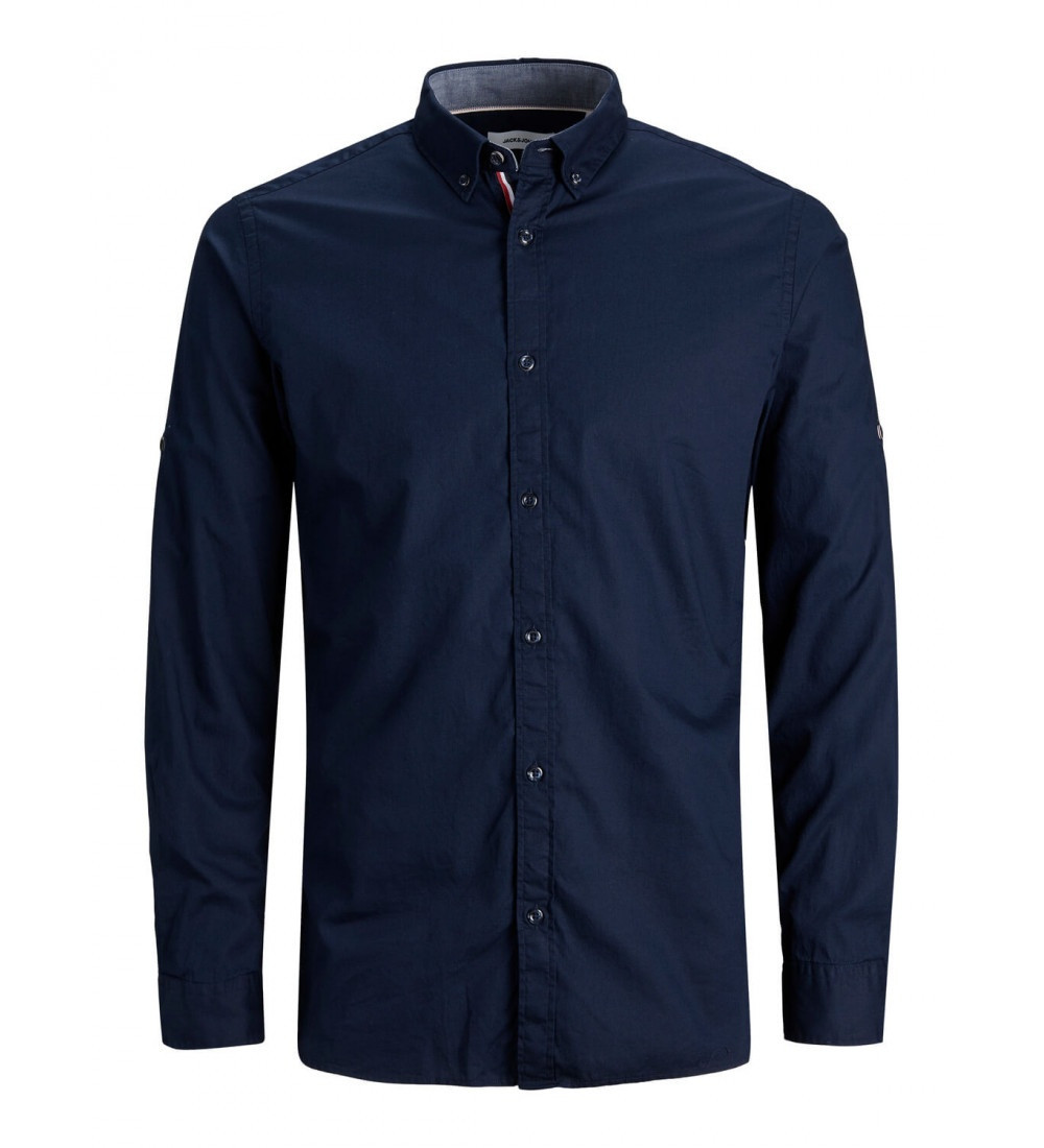 Сорочка JJJUSTIN DETAIL SHIRT LS 12188948-Navy Blazer-Fit:SLIM Jack&Jones L Темно-синій 12188948-NAVY BLAZER-FIT: