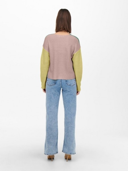 Пуловер ONLNICCI L/S BLOCK PULLOVER EX KNT 15257294-Creme De Menthe-Detail:PASTEL YELLOW/ROSE ONLY L 15257294-Creme De Menthe-